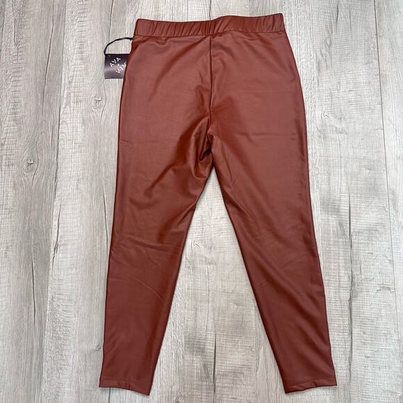 Ava & Viv Faux Leather Orange Pant Women X(14W) Pull On Tapered Ankle Poly Blend - Picture 8 of 8